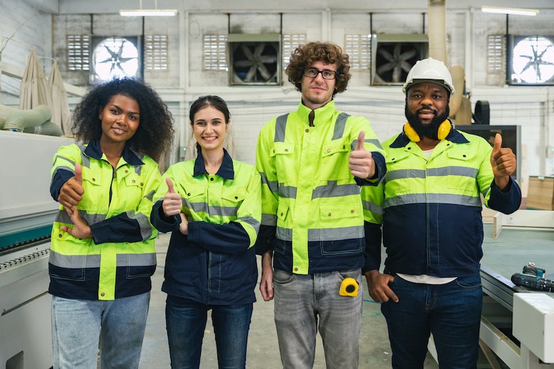 Trabajadores de P&S Confección Industrial con uniformes de seguridad